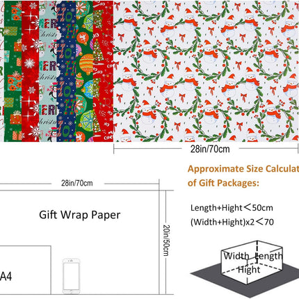 8PCS Christmas Wrapping Paper Set – Sheets, Tags, Stickers & Ribbons 28"x20"