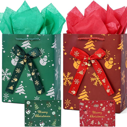 Christmas Gift Bags with Tissue Paper – Small Xmas Party Favor Bags