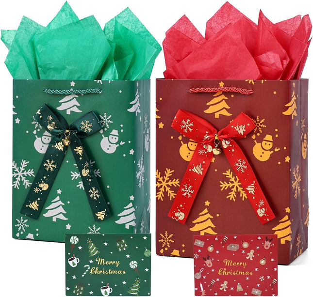Christmas Gift Bags with Tissue Paper – Small Xmas Party Favor Bags