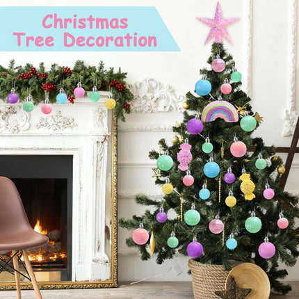 40PCS Christmas Ball Ornaments Glitter Hanging Balls Macaron Plastic Baubles