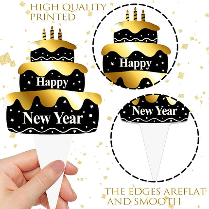 48 PCS 2026 Happy New Year Cupcake Toppers NYE Party Cake Decorations