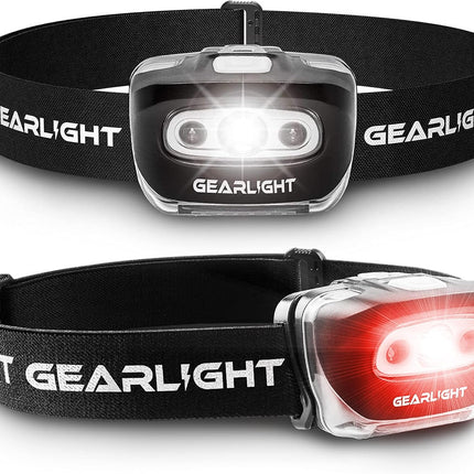 Battery Powered LED Headlamps 2 Pack with Red Light and Adjustable Band