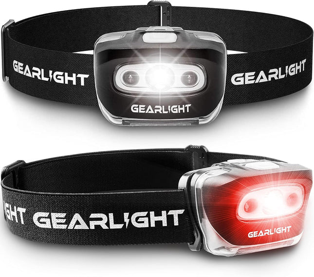 Battery Powered LED Headlamps 2 Pack with Red Light and Adjustable Band