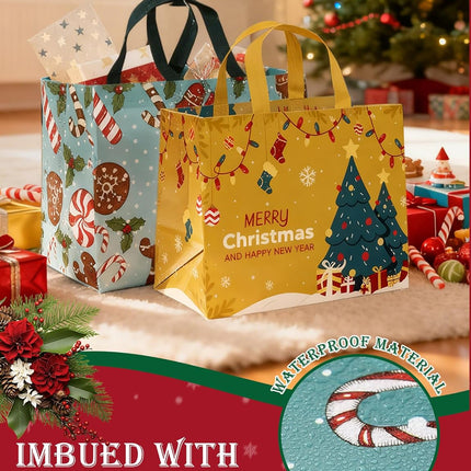 8PCS Christmas Tote Bags – Non-Woven Reusable Holiday Gift Bags