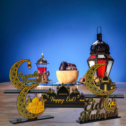5pcs Ramadan Wooden Centerpieces – Eid Mubarak & Ramadan Kareem Table Decor