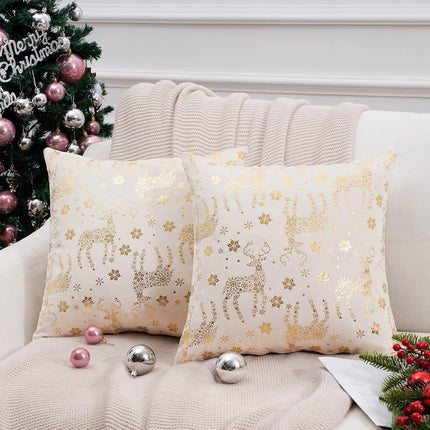 Christmas Decorative Pillow Covers Set – 2PCS White & Gold 18x18
