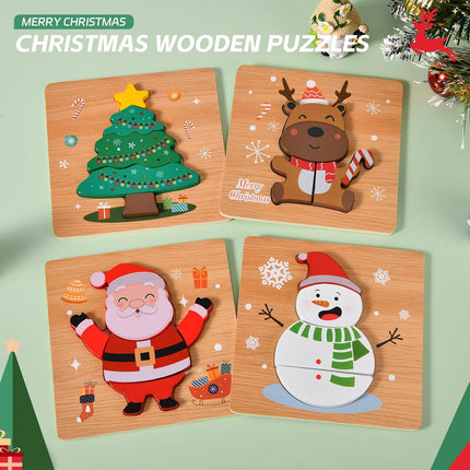 4-Pack Christmas Wooden Puzzles – Fun Jigsaw Set for Kids & Toddlers