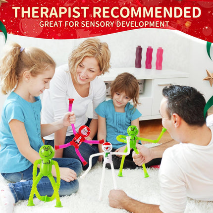 4PCS Christmas Pop Tubes – Sensory Fidget Toys for Kids with Suction Cup Shapes