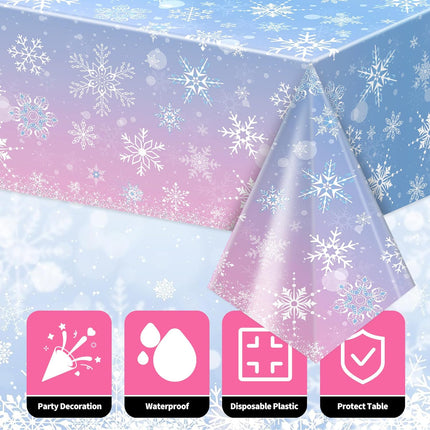 3 Pack Xmas Tablecloth – Blue & Purple Snowflake Disposable Waterproof Table Cover