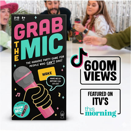 Grab The Mic Family Karaoke Board Game with Foam Mic Ages 8+ 2-10 Players