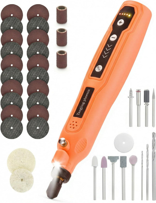 Mini Rotary Tool Kit (45 Pieces) – 5-Speed with LED for Engraving, Polishing & Crafting