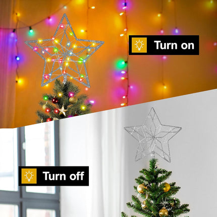 LED Christmas Tree Topper – 50 Light Silver Star with Remote & 8 Modes