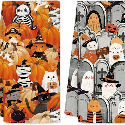 Cat Lover Kitchen Towels 2-Pack, Pumpkin Waffle Towels for Christmas & Fall