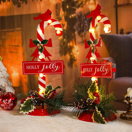 2-Pack Christmas Table Decor – Candy Cane, Cardinal & Pinecone