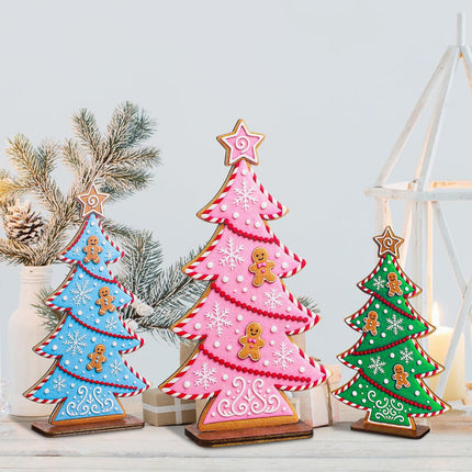 3PCS Pastel Christmas Trees – Wooden Tabletop Decor for Holiday Centerpieces