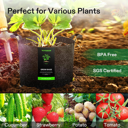 5 Pack 5 Gallon Grow Bags, 300G Thick Fabric Pots with Handles, Reusable