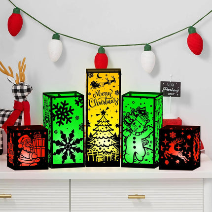 6PCS Merry Christmas LED Lantern Table Centerpieces 3 Sizes Holiday Decor