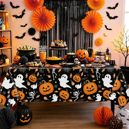 3-Pack 54x108in Halloween Disposable Plastic Tablecloths, Rectangle Party Table Covers