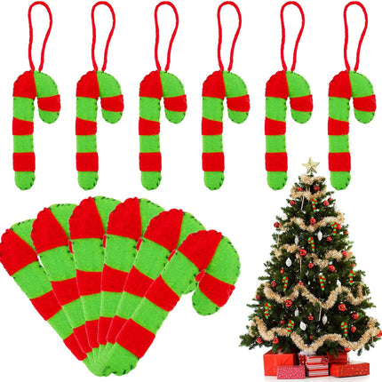 12-Pcs Candy Cane Felt Ornaments: Red & Green Christmas Hanging Decor