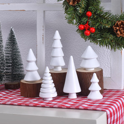 6PCS Wooden Christmas Tree Figurines – Mini Rustic Xmas Table Decor