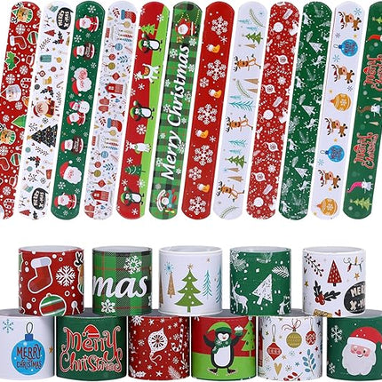 48-Piece Christmas Slap Bracelets Festive Xmas Party Favors & Decorations