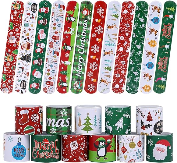 48-Piece Christmas Slap Bracelets Festive Xmas Party Favors & Decorations