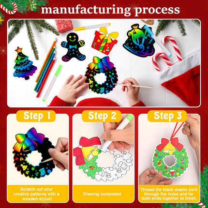 36PCS Christmas Crafts Scratch Art – Rainbow Paper Ornaments for Kids