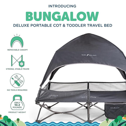 Baby Delight Go with Me Bungalow Deluxe Portable Toddler Travel Cot with Sun Canopy, Grey