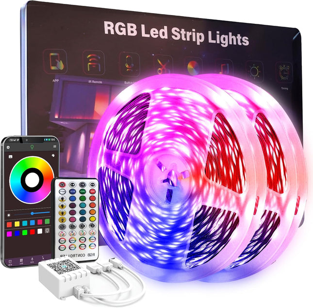100ft RGB LED Strip Lights – Music Sync, Bluetooth, App & Remote Control