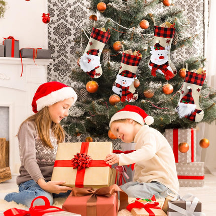 Christmas Stockings – 18.5" Burlap Plaid Design for Holiday Hanging Décor