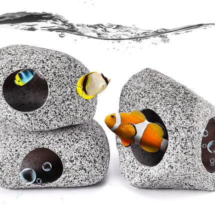 3 Piece Ceramic Aquarium Rock Cave Set Stackable Betta Fish Shrimp Hideout Decor
