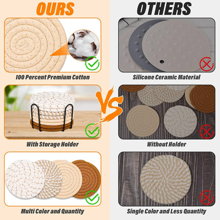 8-Piece Cotton Drink Coaster Set – Minimalist, Absorbent, 4 Colors