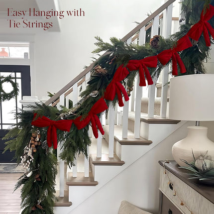 6 Ft Xmas Garland with Red Velvet Bows – Mantel, Door & Living Room Decor