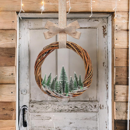 Christmas Bottle Brush Wreath – 11.8" Farmhouse Norfolk Pine Decor