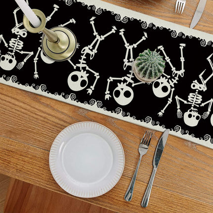 Halloween Skeleton Table Runner 13x72in, Funny Dancing Skeleton Dining Table Decor