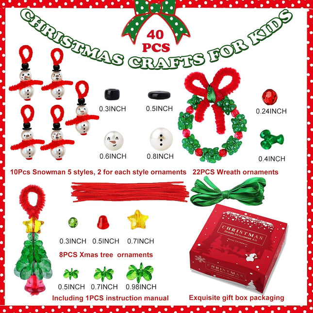 40 PCS Christmas Ornament Kits Beaded DIY Crafts for Kids Holiday Decorations