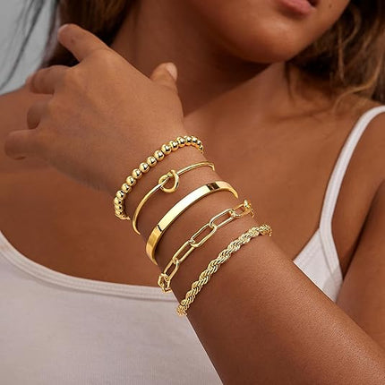 Gold Bracelets Set for Women – 14K Gold Plated Sterling Silver & Stackable Bangles