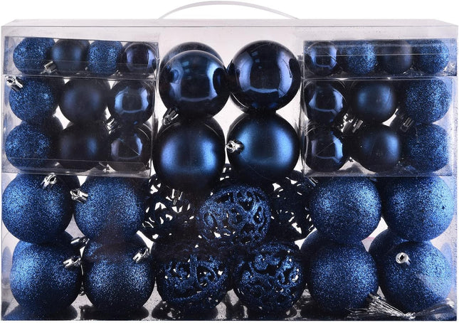 100PCS Dark Blue Shatterproof Christmas Balls with Reusable Gift Package