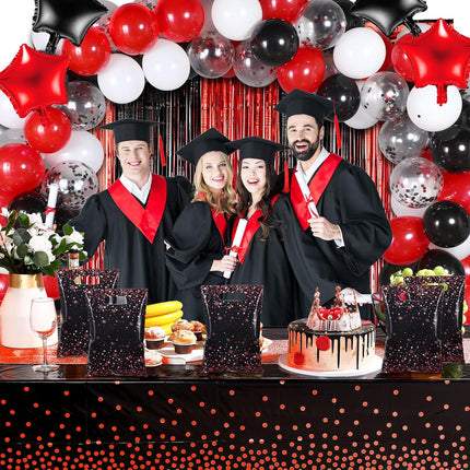 50-Piece Black & Red Party Bags – Plastic Goodie Bags for Birthday & Wedding