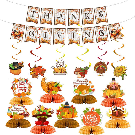 Thanksgiving Party Banner with 9 Harvest Centerpieces, Indoor Fall Decorations