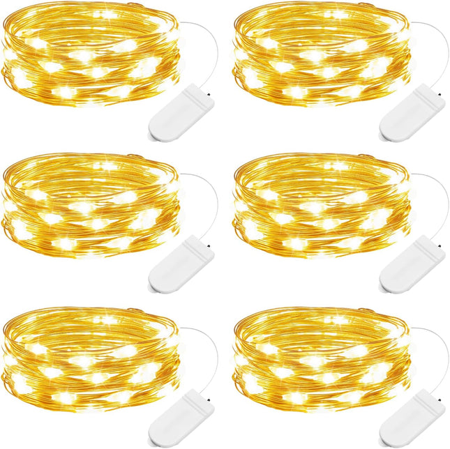 Minetom 6-Pack Firefly Lights – 7ft 20 LED Waterproof Silver Wire for DIY & Weddings