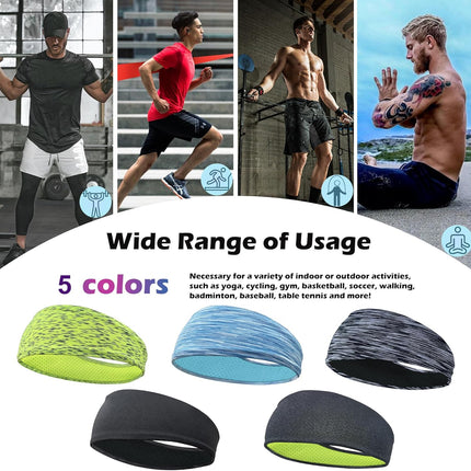 5-Pack Men’s Sports Headbands – Breathable, Washable, Workout Ready