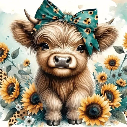 5D Highland Cow Diamond Painting Kit, 12x12in Full Round Drill Crystal Gem Art