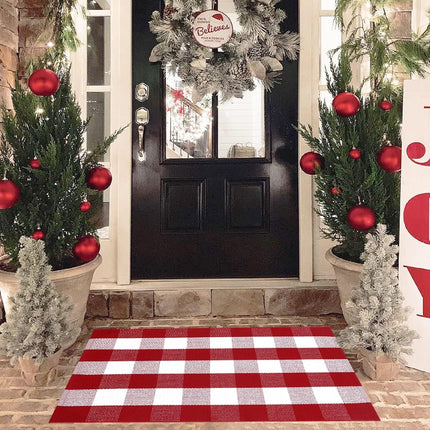 Christmas Plaid Door Mat – 28x43" Buffalo Check Rug for Porch & Entryway