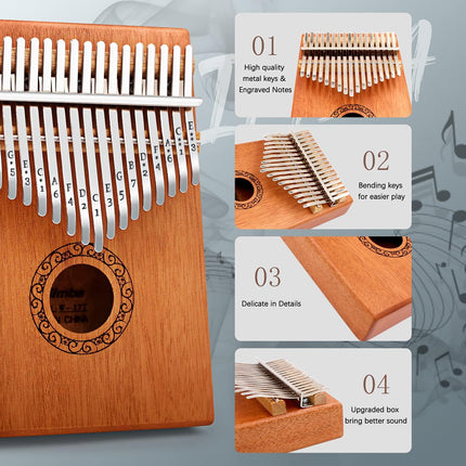 Kalimba Thumb Piano, 17-Key Mbira, Portable, Includes Instruction & Tune Hammer
