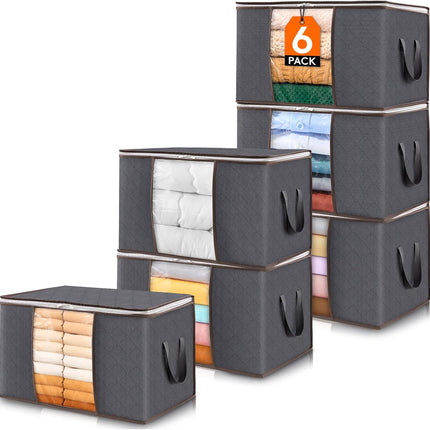 6-Pack Foldable Storage Bins – Clothes & Blanket Organizer with Lids, Clear Window
