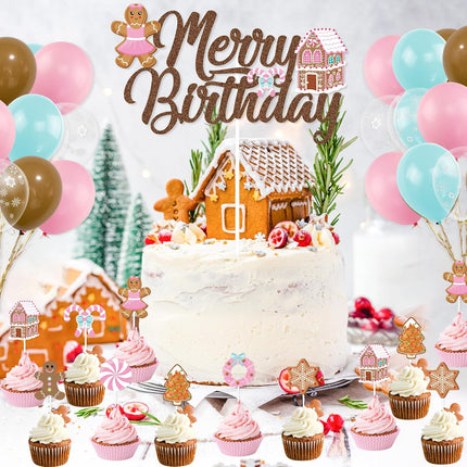 Christmas & Birthday Party Decorations – Pink Gingerbread Man Theme for Merry Birthday Fun