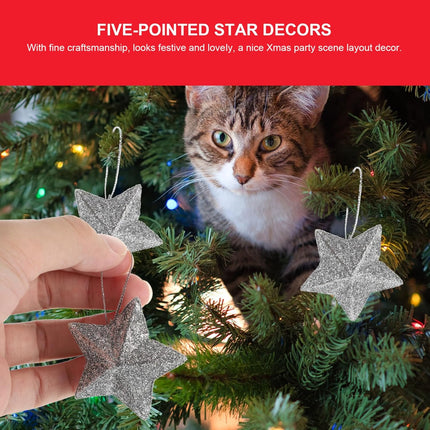 24PCS Glitter Star Ornaments – Gold 3D Xmas Tree Decorations & Pendants
