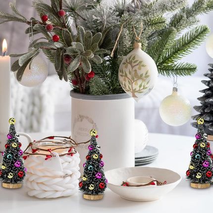 6 Pcs Mini Artificial Christmas Trees, Frosted Green Sisal Bottle Brush with Wooden Bases