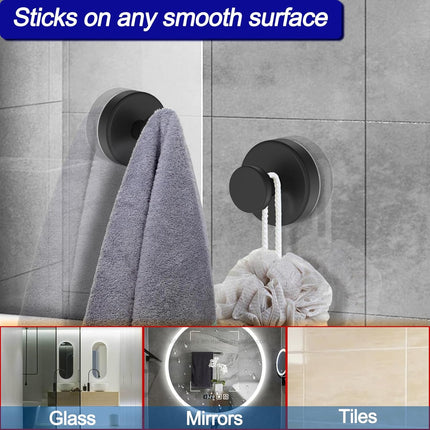 2 Pack Suction Cup Hooks for Shower Bathroom Towel Robe Hanging Black
